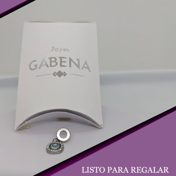 Dije Charm Cristal Cuadrado Acero Quirúrgico celeste pack