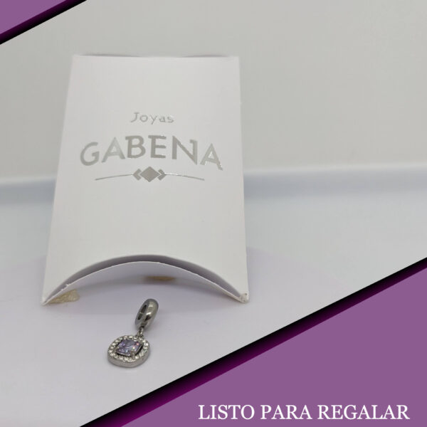 Dije Charm Cristal Cuadrado Acero Quirúrgico lila pack