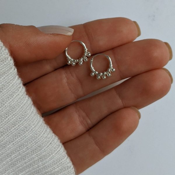 Aros Cubano con bolitas plata 925