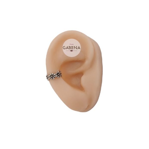 aro cuff flores plata oreja