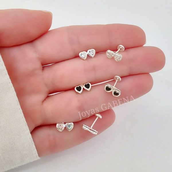 Aros Abridores Doble Corazon Cristal Plata 925 - Imagen 3