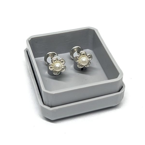 aros abridores flor perla plata