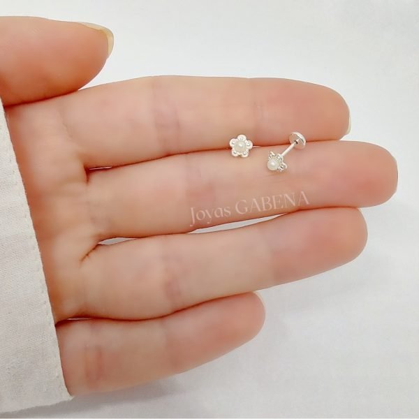 aros abridores flor perla plata 925