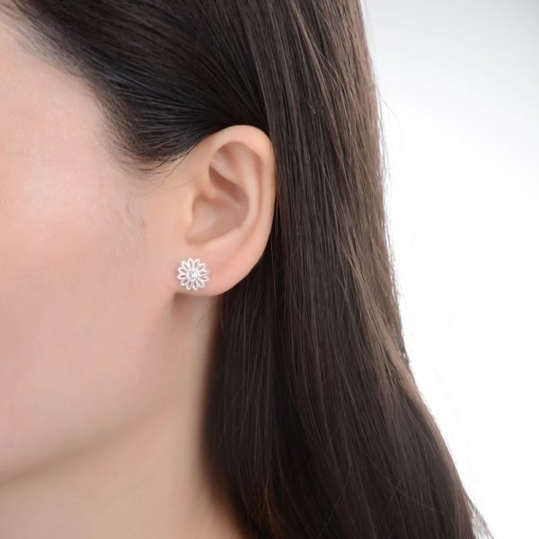 Aros Flor Cristal Cubic Plata 925 -