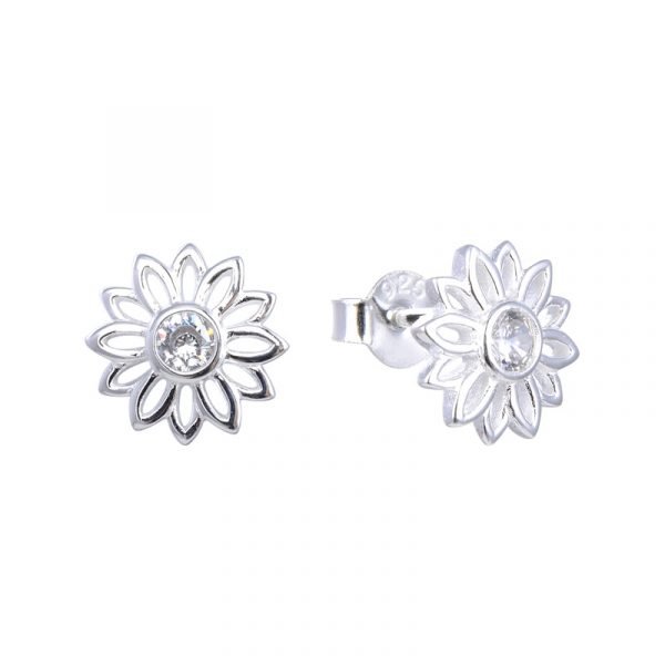 Aros Flor Cristal Cubic Plata 925 -