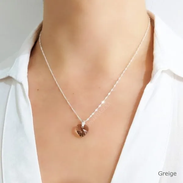 Collar Cristal Swarovski Corazon 10mm Plata greige woo