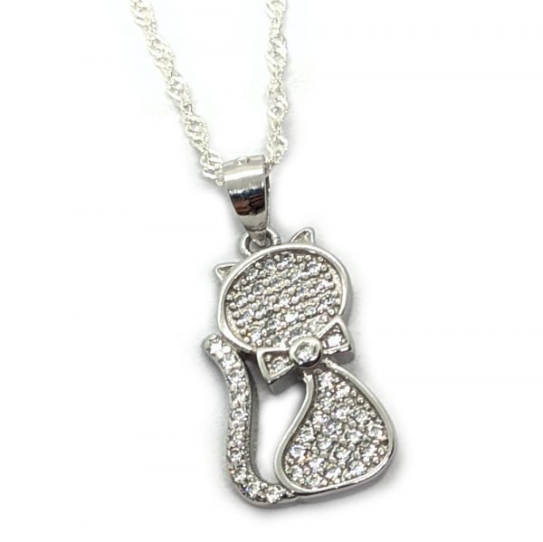 Collar Gato Cristal Micropave Plata 925 - 50cm
