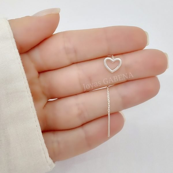 aro cadena corazon calado plata