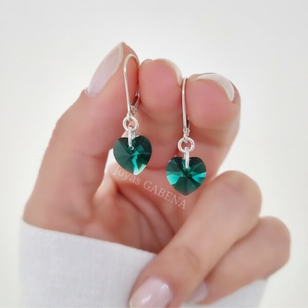 aros cistal corazon plata 925 emerald