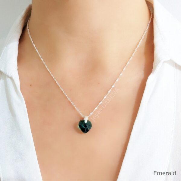 Collar Cristal Corazon 10mm Plata emerald woo