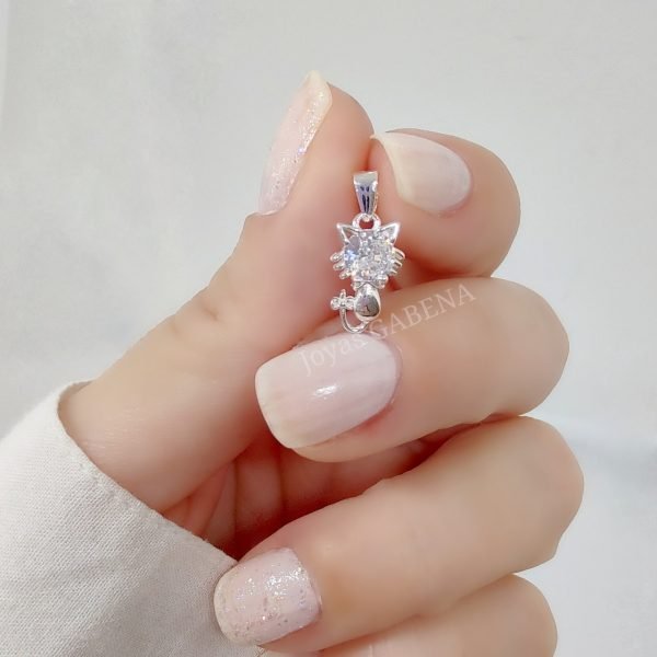dije gato cristal 10mm plata 925 2