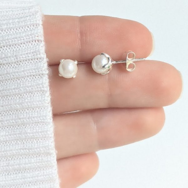 Aros Perla Cultivada Engarzada 6mm Plata 925