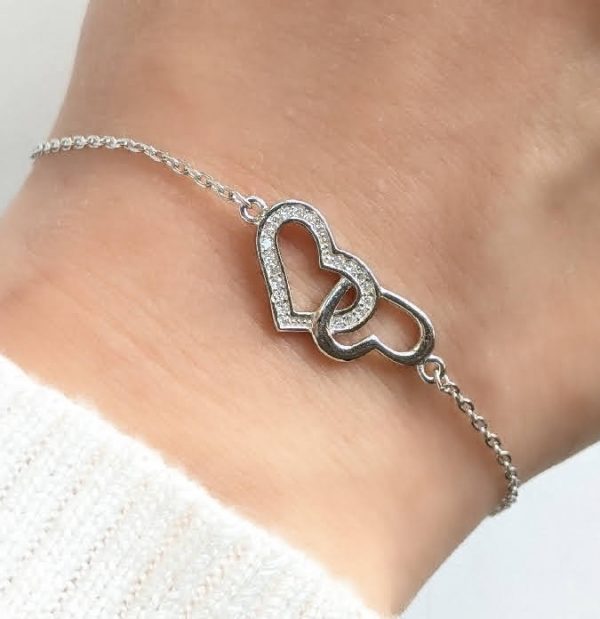 pulsera dos corazones cristal