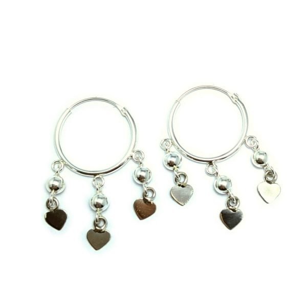 Aros Argollas Corazones y Bolitas Plata 925