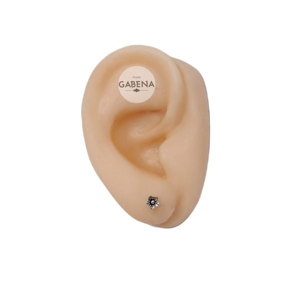 aro flor plata oreja