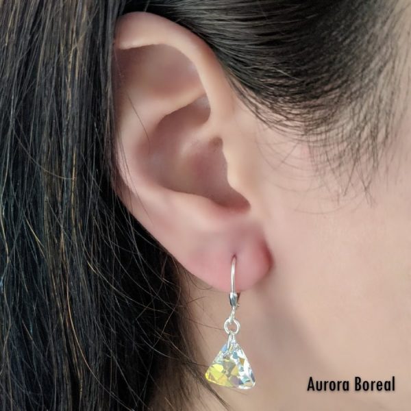 Aros Cristal Swarovski Triangulo 12mm Plata