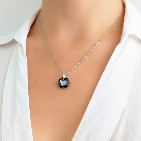 collar cristal swarovski sol 12mm silver night plata