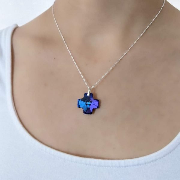 Collar Swarovski cruz del equilibrio heliotrope