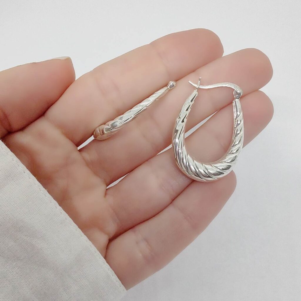 Aros Argollas Infladas Ovalo Plata 925 Joyas GABENA
