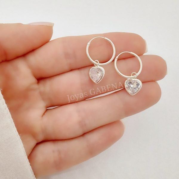 aros argolla corazon cristal grande plata