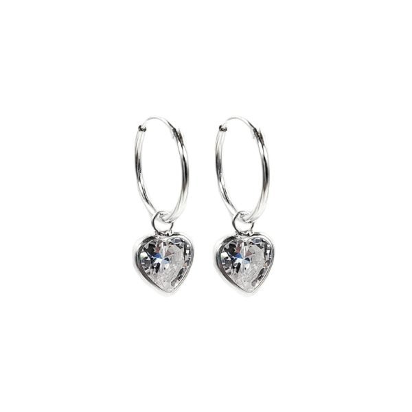 aros argollas cristal corazon grande plata