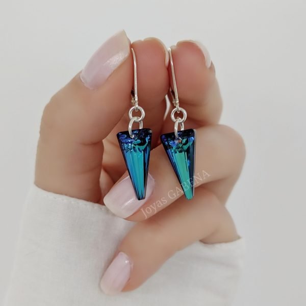 aros cristal swarovski pendulo spike bermuda blue plata