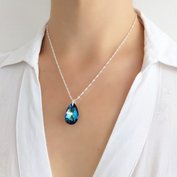 collar cristal gota 22mm plata bermuda blue