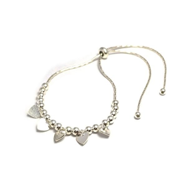 Pulsera Ajustable Bolitas y Corazones Plata 925