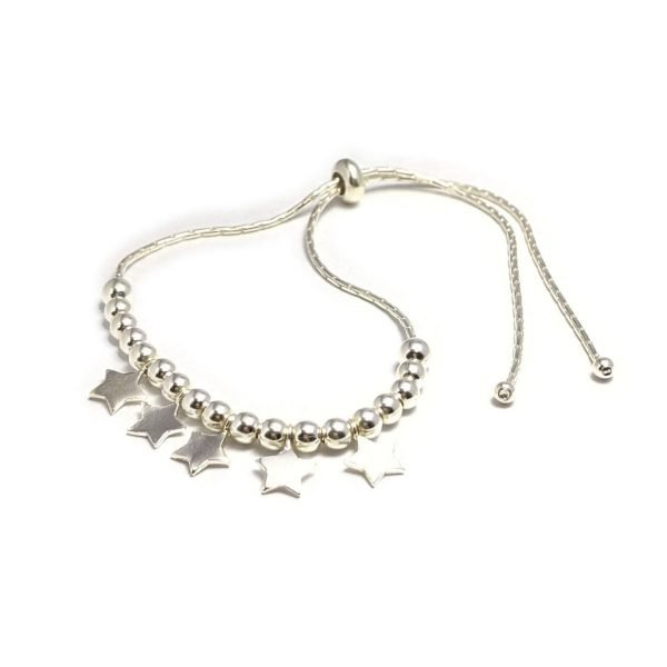 Pulsera Ajustable Bolitas y Estrellas Plata 925