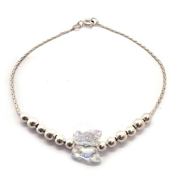 pulsera con bolitas y mariposa swarovski
