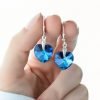 Aros Swarovski Corazón Bermuda Blue 14mm Plata