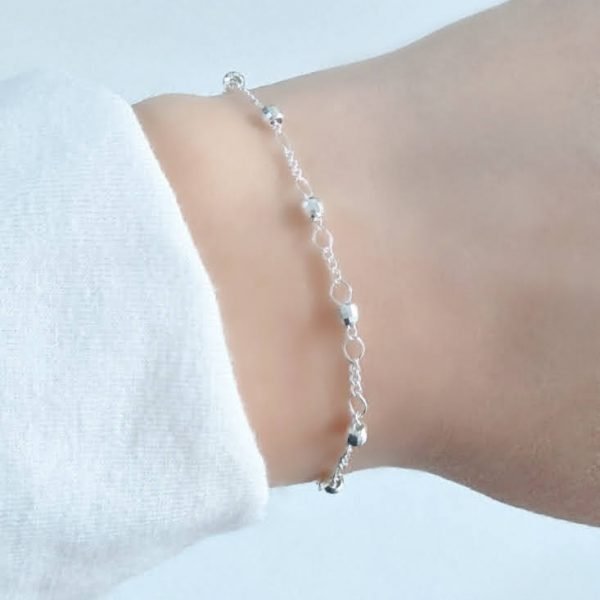 Pulsera Denario con Bolitas Facetadas Plata 925