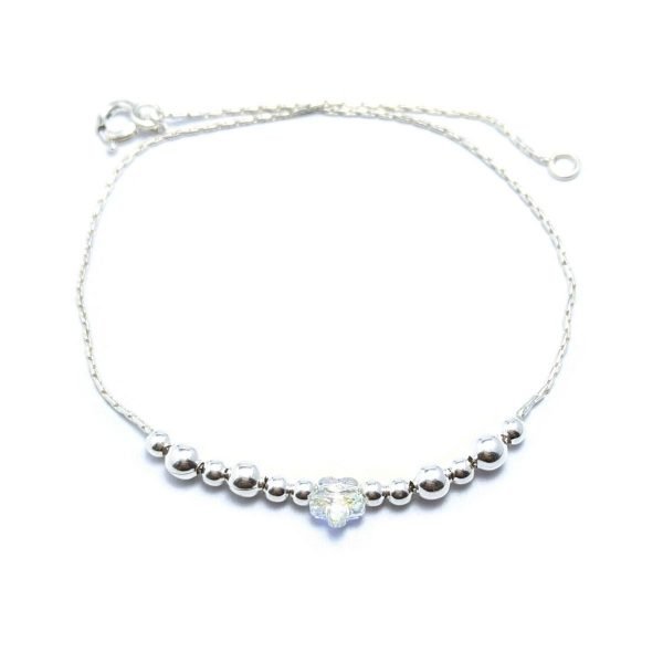 Pulsera Cristal Swarovski Bolitas y Flor 23cm Plata 925
