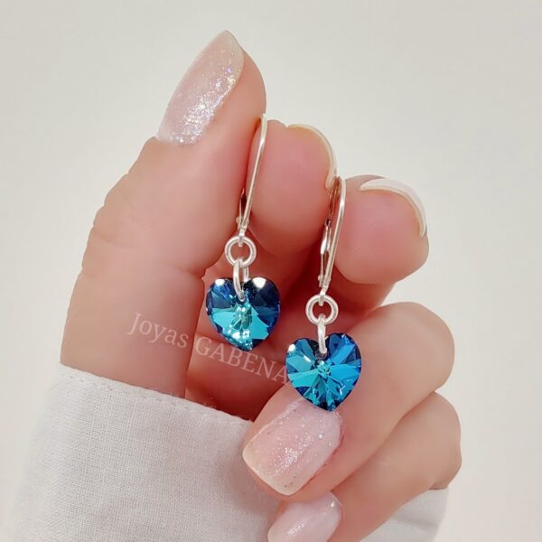 aros cristal corazon plata bermuda blue