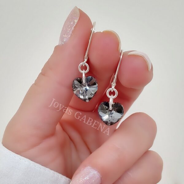 aros cristal corazon plata silver night
