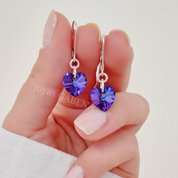 aros cristal swarovski corazon plata heliotrope