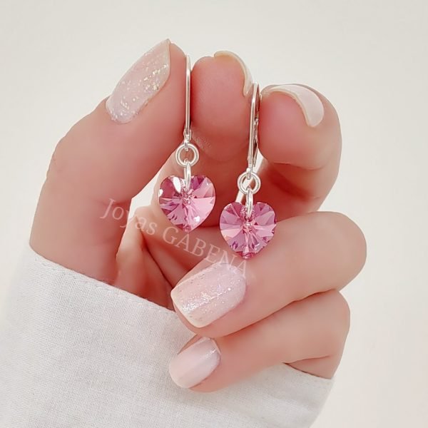 aros cristal swarovski corazon plata rose