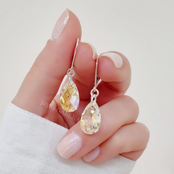 aros cristal swarovski gota 16mm plata aurora boreal