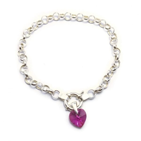 pulsera rolo n00 con dije corazon fuchsia