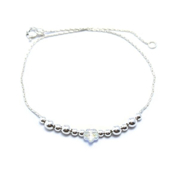 Pulsera Cristal Swarovski Bolitas y Flor 23cm Plata 925