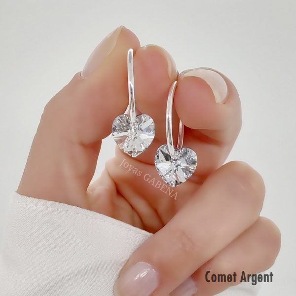 Aros Cristal Swarovski Corazon Cubanos Plata 925_Comet Argent