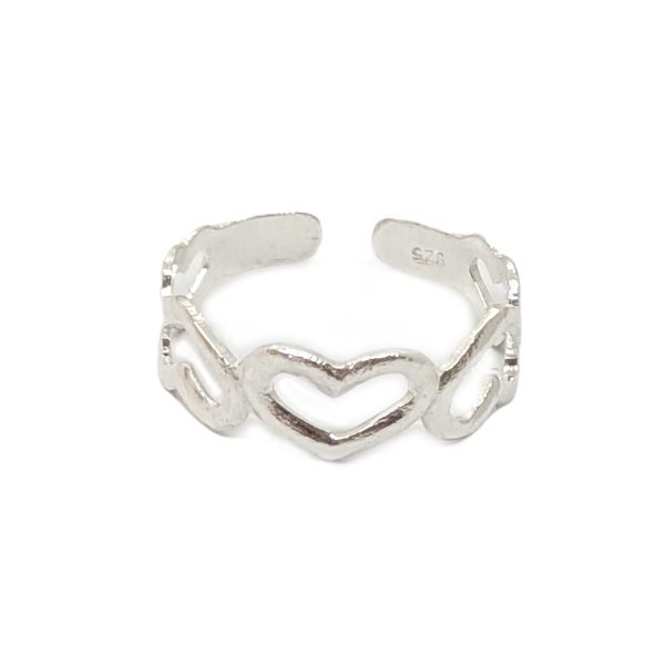 anillo midi corazones calados plata