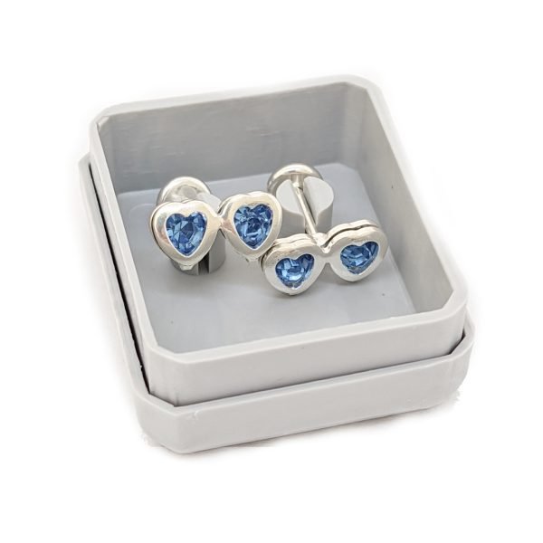 aros abridores doble corazon azul plata