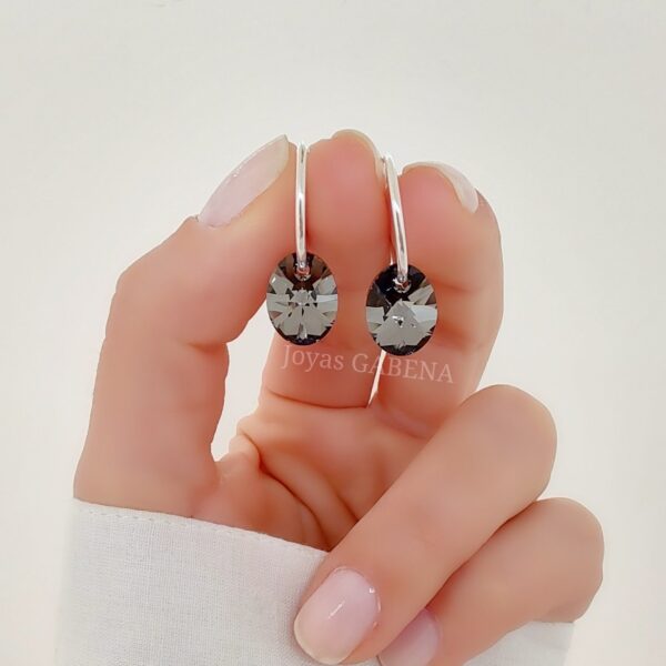 aros cristal ovalo 12mm cubanos plata silver night