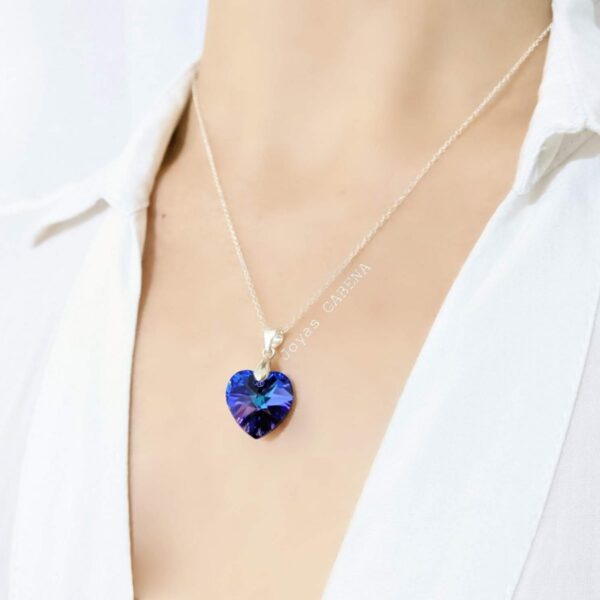 Conjunto Cristal Swarovski Corazón 14 y 10 Plata 925 heliotrope