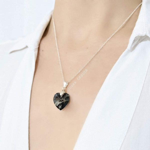 Conjunto Cristal Swarovski Corazón 14 y 10 Plata 925 silver night