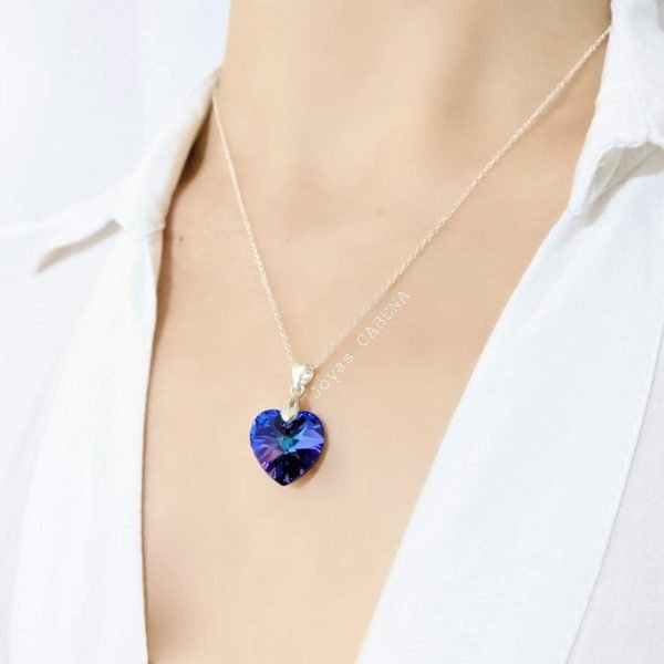Conjunto Cristal Swarovski Corazón 14 y 10 Plata 925 heliotrope