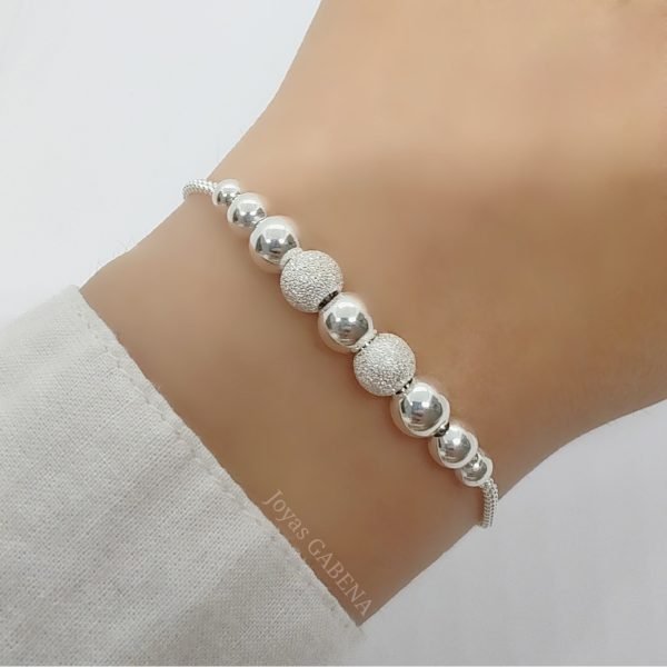 pulsera bolitas lisas y tramadas plata 925