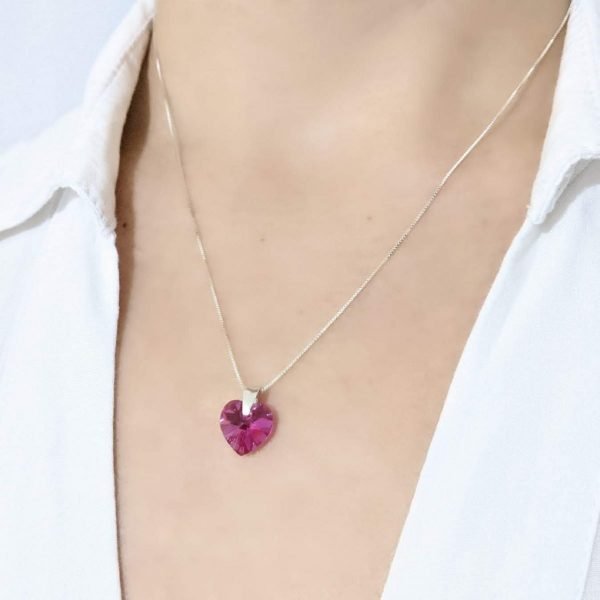 Collar Cristal Swarovski corazon 10mm fuchsia
