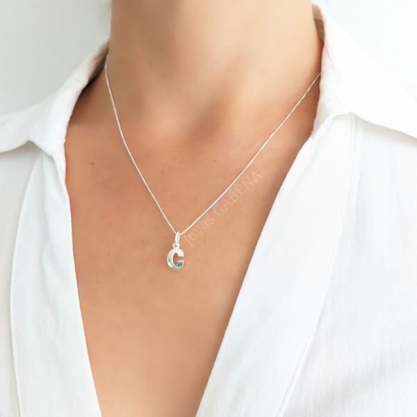 Collar Letra Inicial c Chica Plata 925 2